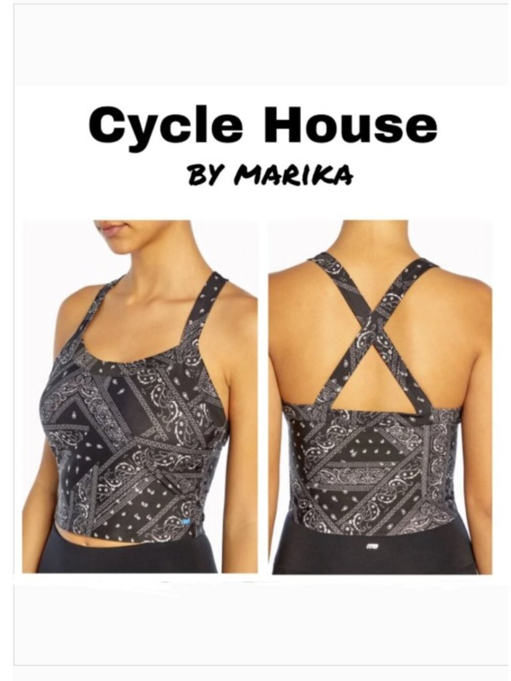 NWT CYCLE HOUSE by Marika Black Bandana Mix Tank Sports Athletic Top Women's M